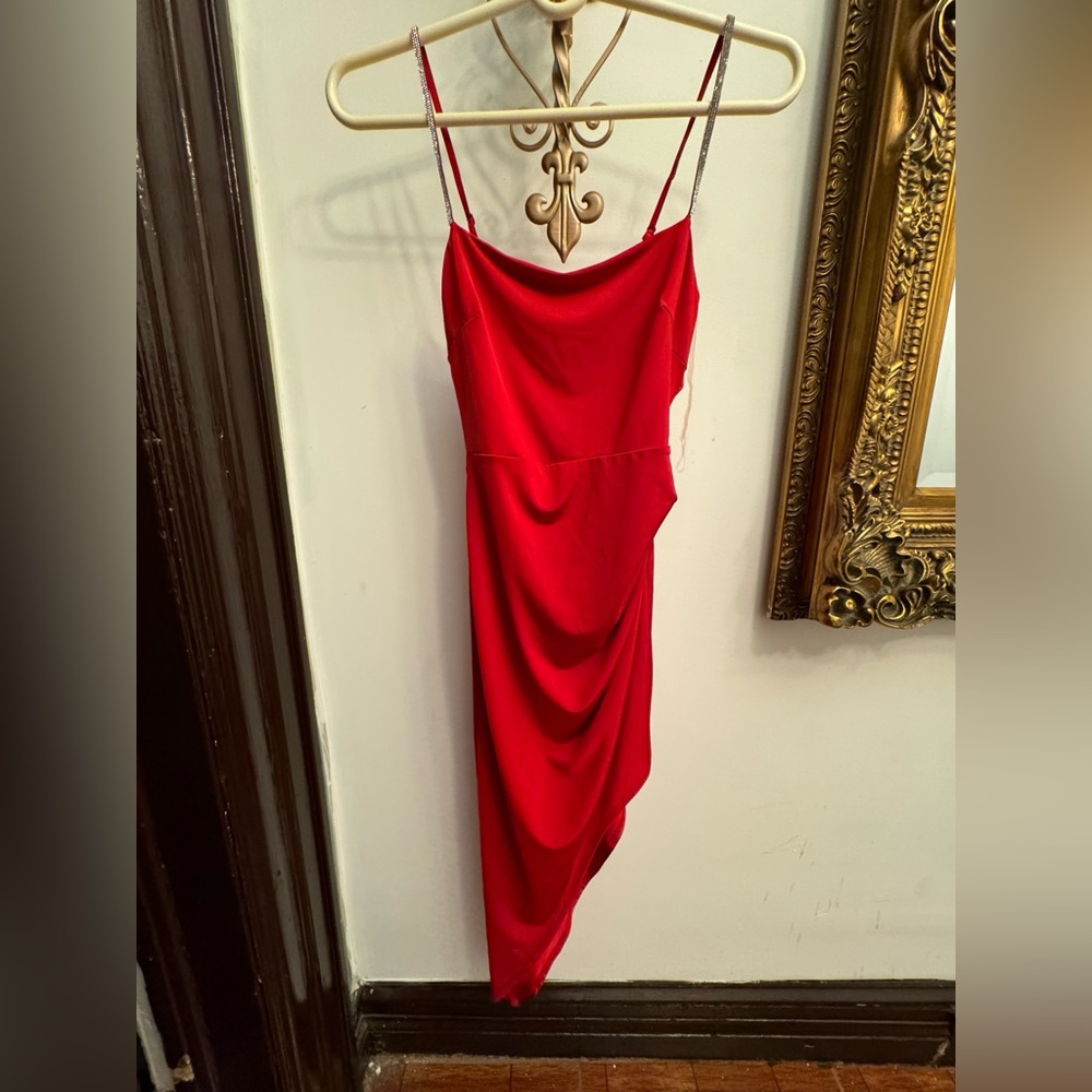 Red Dress with split on the right side and Sparky straps